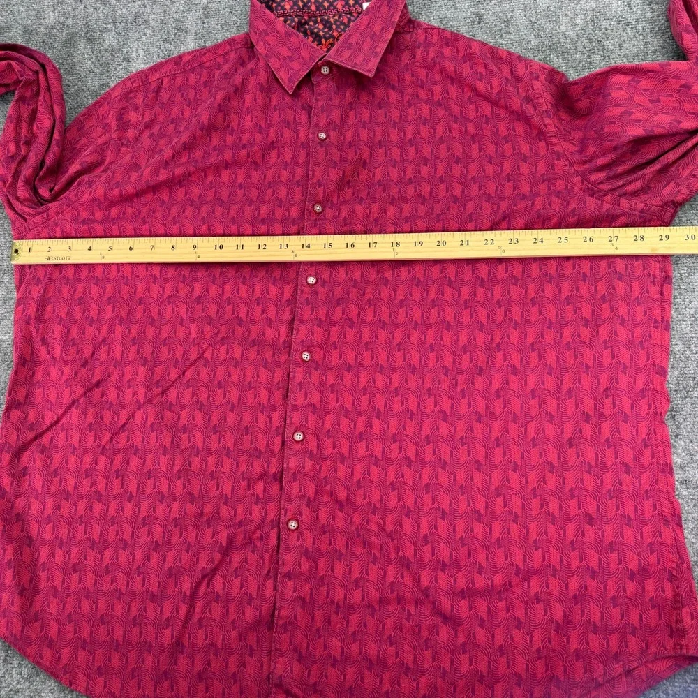 Robert Graham Shirt Mens 4XL Red Geometric Classic Fit Stretch Long Sleeve *READ